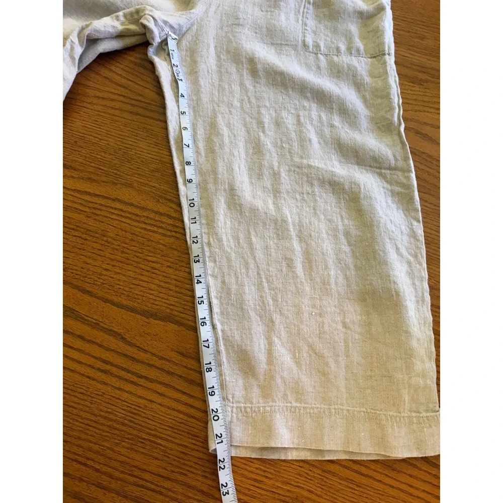 Chicos Design Womens 100% Linen Cropped Pants‎ Beige Coastal Resort Size 3 XL
